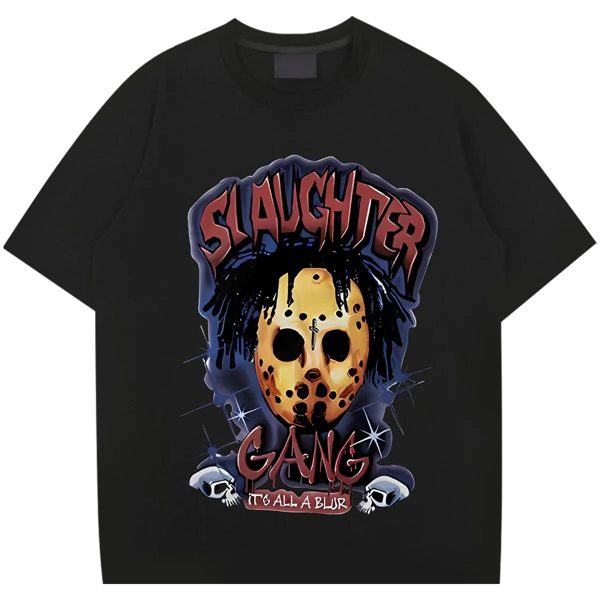 

Ужасы Футболка с круглым вырезом, свободная, с коротким рукавом, ретро Харадзюку, мужская футболка с графикой в стиле рэп, модная футболка, фривольная футболка XXXL чёрный