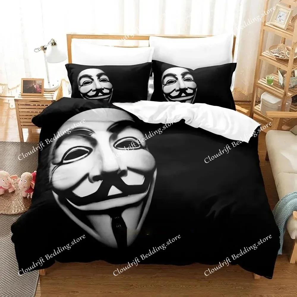 Personality Technology Anonymous Bedding Set Duvet Cover Bed Set Quilt Cover Pillowcase Comforter King Queen Size Boys Adult026