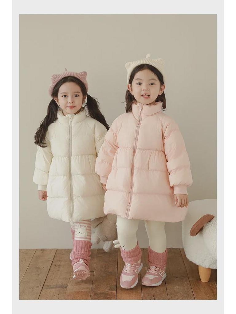 Wulibu Girls' Stylish Mid-Length Down Jacket with Ribbed Cuffs - 2025 Winter Collection