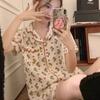 Can Wear Pajamas Women's Summer Cute Cartoon Bear Cotton Short-sleeved Cardigan Loungewear Women's Suit