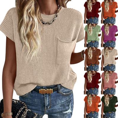 Women's Fashion Casual Loose Covered Sleeve Round Neck Knit Top