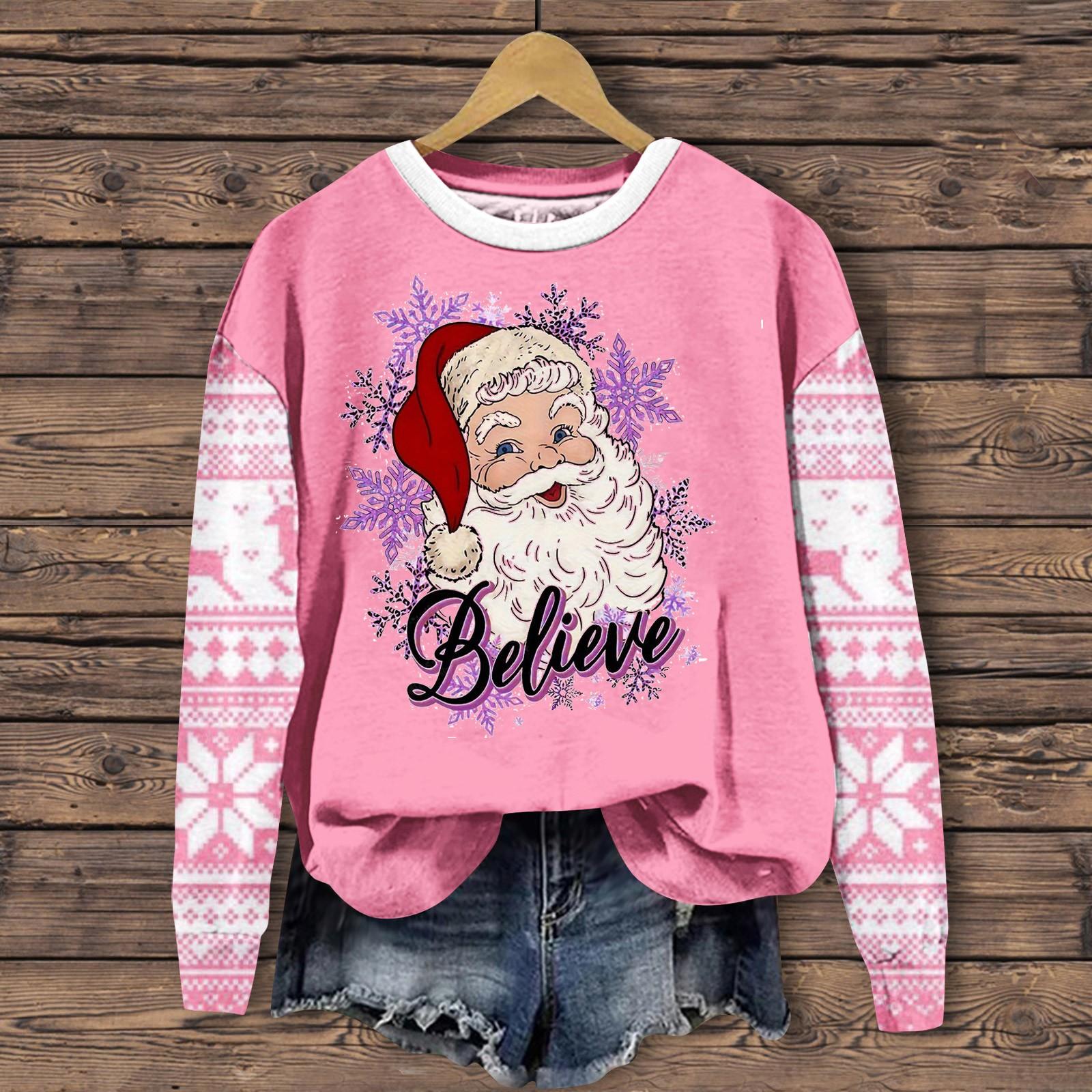 

Женская мода повседневная толстовка с длинным рукавом и принтом Санта-Клауса с круглым вырезом XXXL фиолетовый