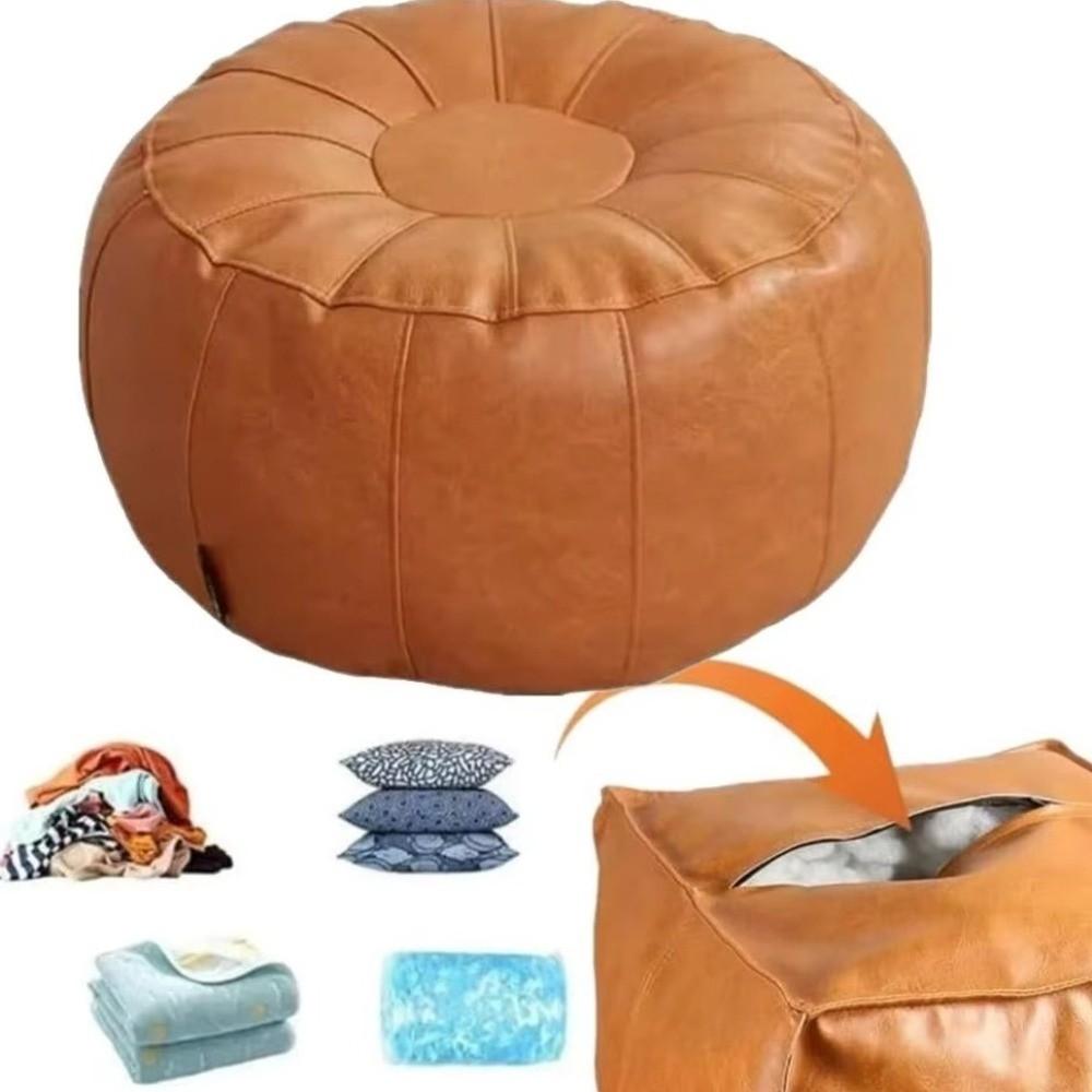 Faux Leather Pumpkin Pouf Cover Round Storage Bag Need to Fill Storage Leg Bench Living Room