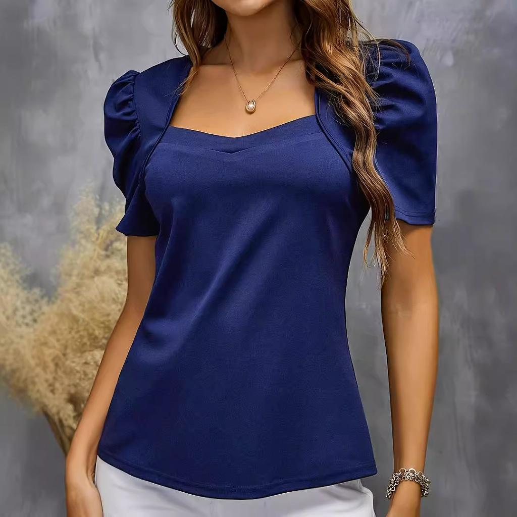 Women's Summer Solid Colour Elegant Bubble Sleeve Top