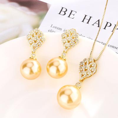 Jewelry Copper Bottom Gold-Plated Inlaid Gold Pearl Temperament Set Female 14Mm