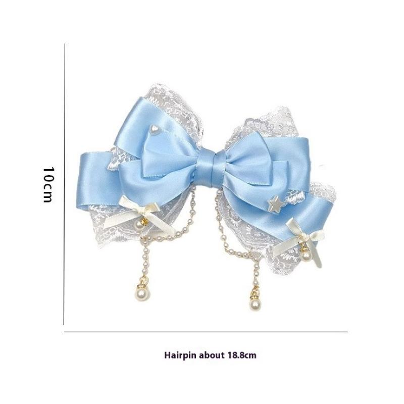 Cute Gilrs Lolita Pink Bow Headpiece Large Lace Bow Pearl Pink Kc Cute Princess Headwear Lolita Hair Clip Hair Accessories
