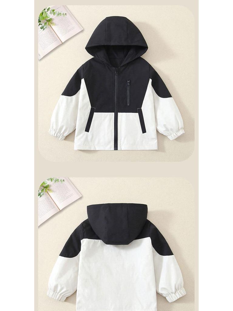 Kids' Color Block Hooded Windbreaker - Spring/Autumn 2025 Boys' Long Sleeve Jacket