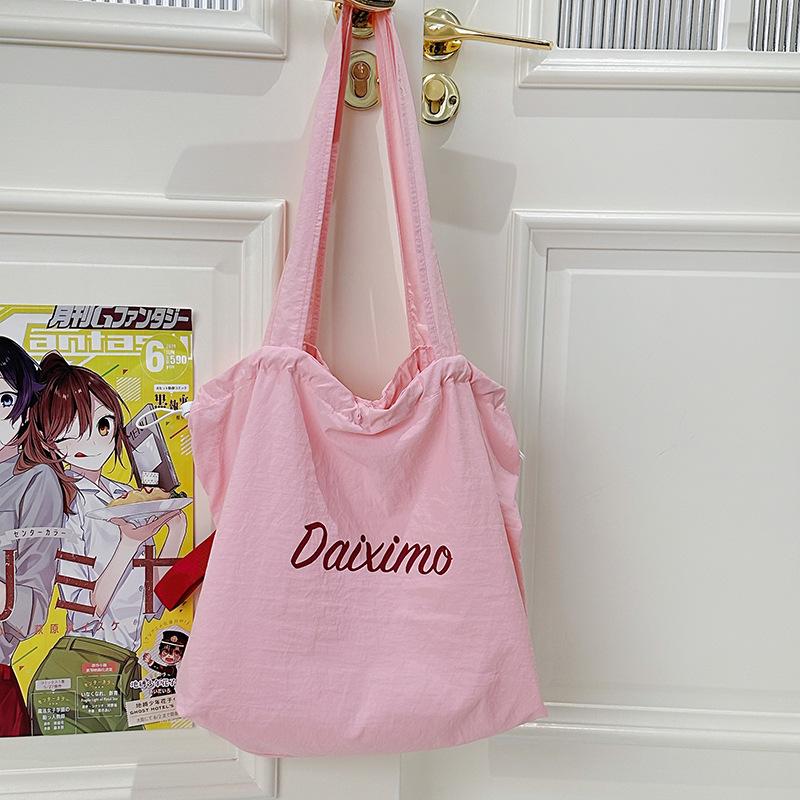 

Новая сумка-тоут на шнурке, сумка с принтом, женская нейлоновая сумка через плечо большой вместимости, повседневная, универсальная, портативная розовый