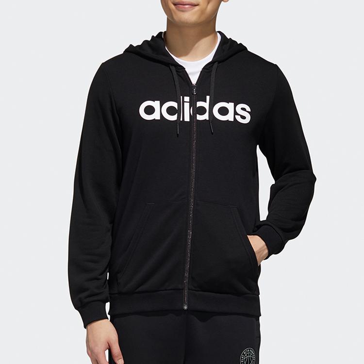 Adidas Neo Abecední Potisk Ležérní Sportovní Mikina s Kapucí na Zip Pánská Svrchní Oblečení Černá GJ8927