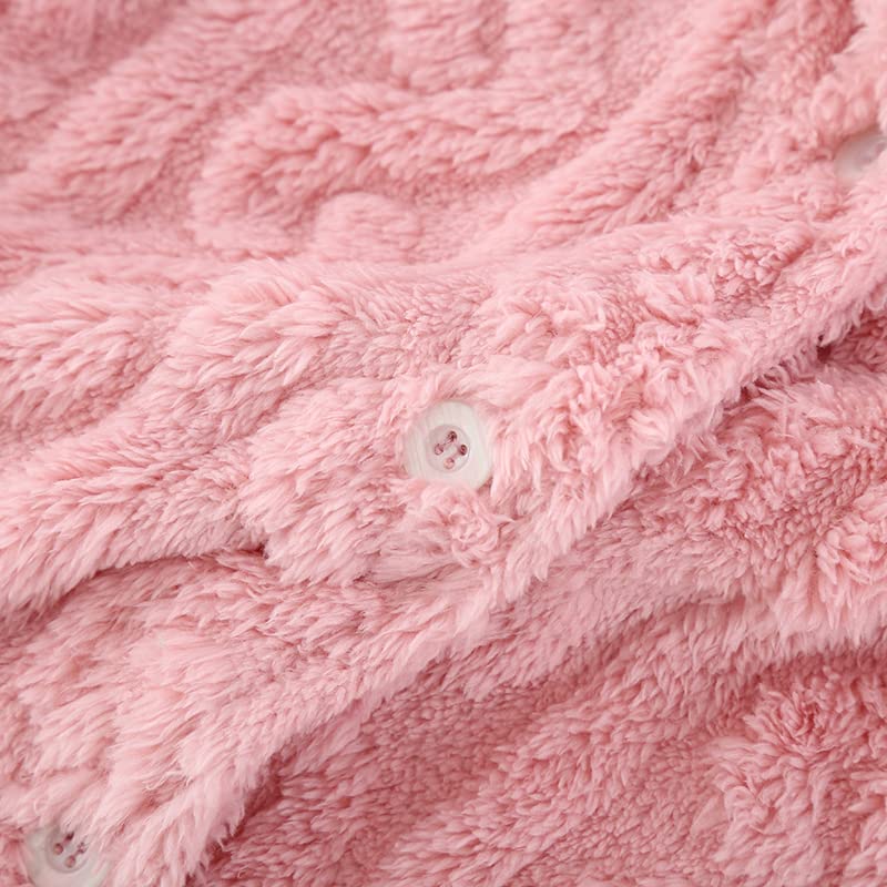 Fluffy Pajamas Striped Fluffy Flannel Warm Fluffy Room Wear Loungewear Sleepwear Gift Day Salmon Women's Autumn/Winter Mother's (L, Pink)