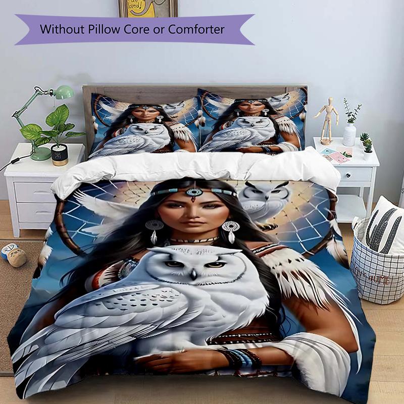 

3pcs Dreamcatcher Owl Native American Indian Bedding Set - Includes One Quilt Cover and Two Pillowcases (No Core) - Home Decor, Festival Gift, Polyest 135x200cm