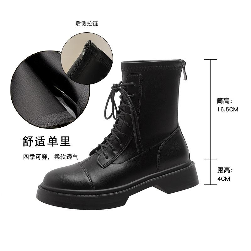 

Short boots women s autumn and winter 2025 new leather British style short boots thick-soled Martin boots inner height-increasing lace-up thin boots 33