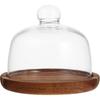 DOITOOL 5INCH Cake Stand with Dome - Wooden Mini Cake Stand with Lid - Multi- Functional Serving Platter Glass Cake Dome for Cheese, Cakes, Pastries,