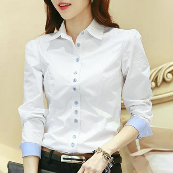 Women s Slim Fit Korean Style OL Long Sleeve White Shirt for Spring & Autumn S белый