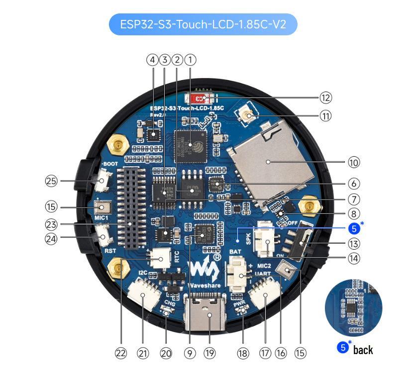 ESP32-S3 1.85" LCD Development Board with Speaker, Compatible with XiaoZhi AI Audio Module