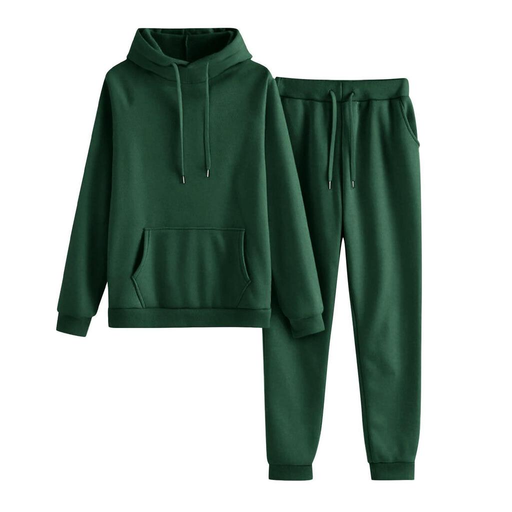 Kapuzenpullover mit hohem Kragen und Plüschfutter & Lässige Hose Set - Herbst/Winter Mode