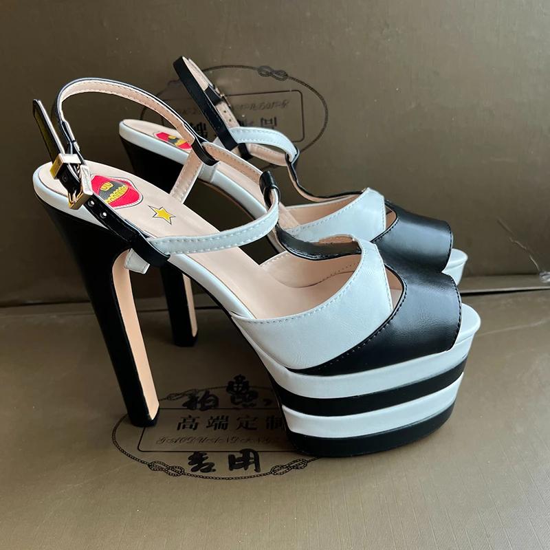 Fashion Brand Sexy Rivet 16cm High Heel Sandals Platform Party Wedding Ball T-stage Women Shoes High Quality Large 43summer Female Shoes