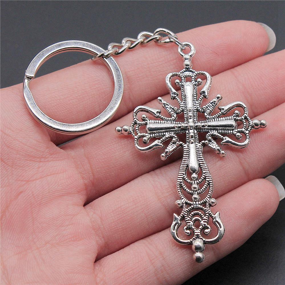 Cross Religious Amulet Keychain for Family Trendy Cute Fathers Day Gift Streetwear Key Organizer