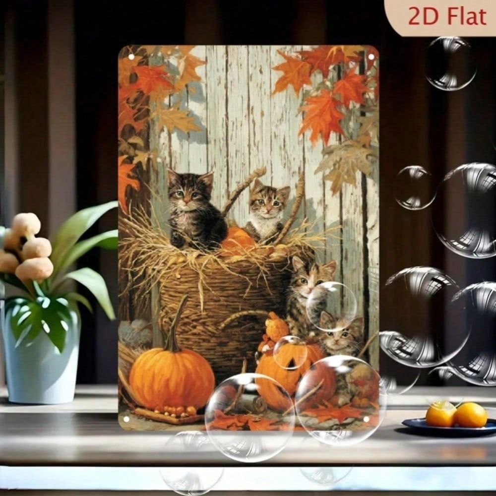 

Vintage Pumpkin Tabby Cats Metal Wall Poster for Kitchen
