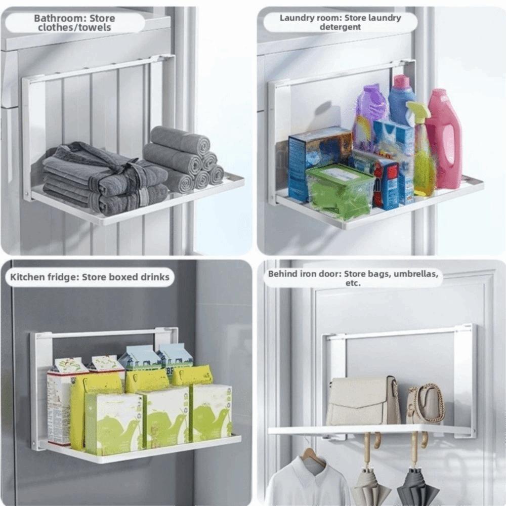 No Punching Magnetic Folding Storage Rack Heavy Duty Metal Side Shelf  Kitchen