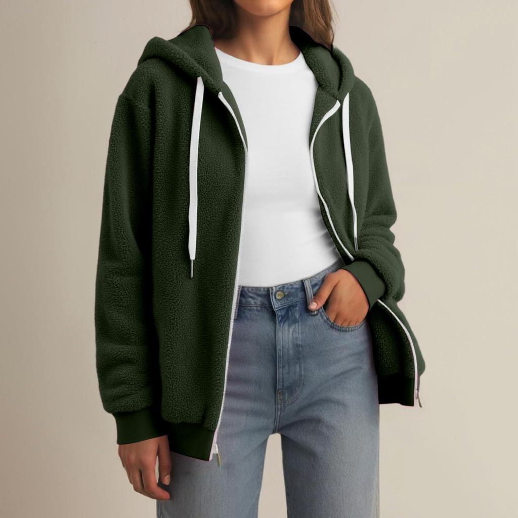 Damenmode Nähen Lose Hoodies Langarm Plüsch Reißverschluss Mantel