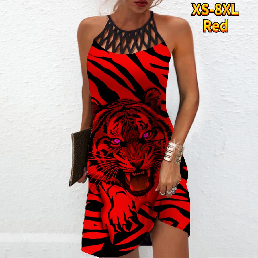 Sommer Mode Sexy Ärmelloses Kleid Weiche Casual 3D Tiger Print Kleid Ärmelloses Sling Kleid Sommer Hosenträger Kleid