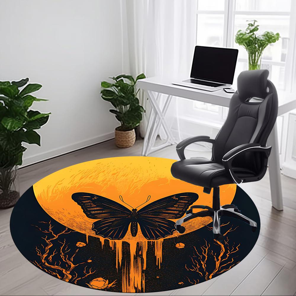 1pc Butterfly Moon Office Round Area Rug, Mat Suitable For Office, Under Office Chairs Bedroom Living Room Home Decor, Room Deco