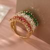 Fashion Gold Color Inlaid Green Red White CZ Women's Ring Geometry Daily Wear Party Jewelry