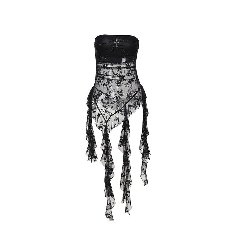 Dark Style Summer 2024 New Arrival Vest Cross-Border Fashion Wind Sexy Sexy See-through Lace Stitching Coat Women