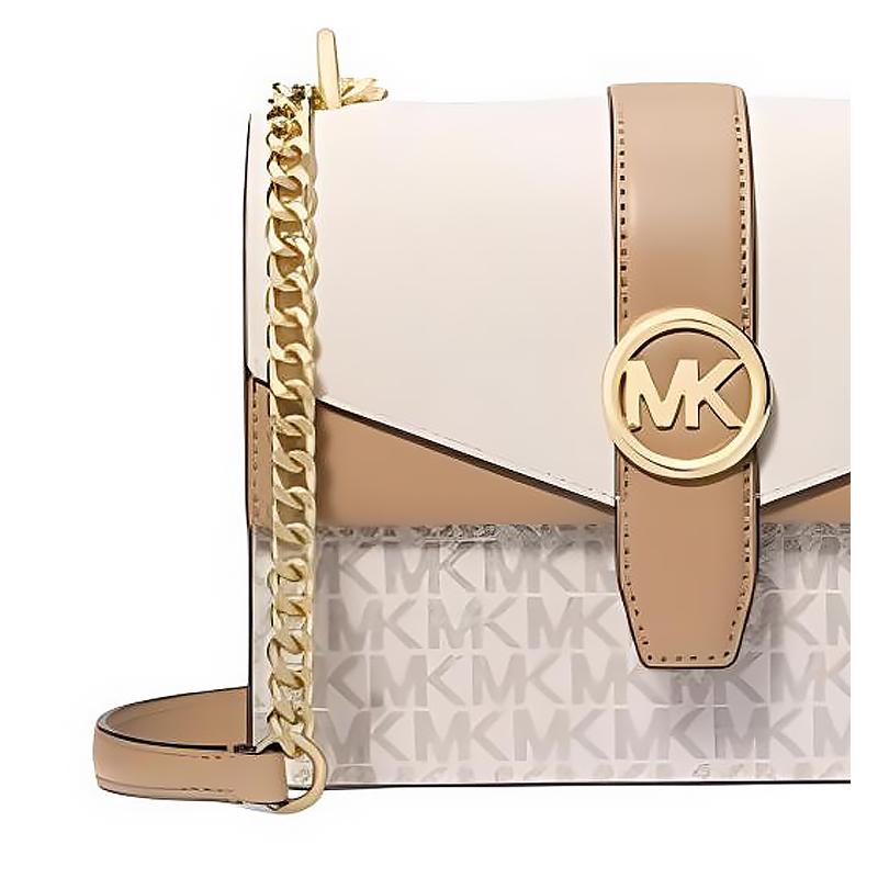 Michael Kors Greenwich Logo Printed Logo Leather Shoulder Crossbody Bag Small Women's Vanilla White