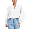 Women Work Shirt Elegant High Neck Long Sleeve Loose V-neck Top Stylish Soft Breathable Lightweight Pullover Shirt