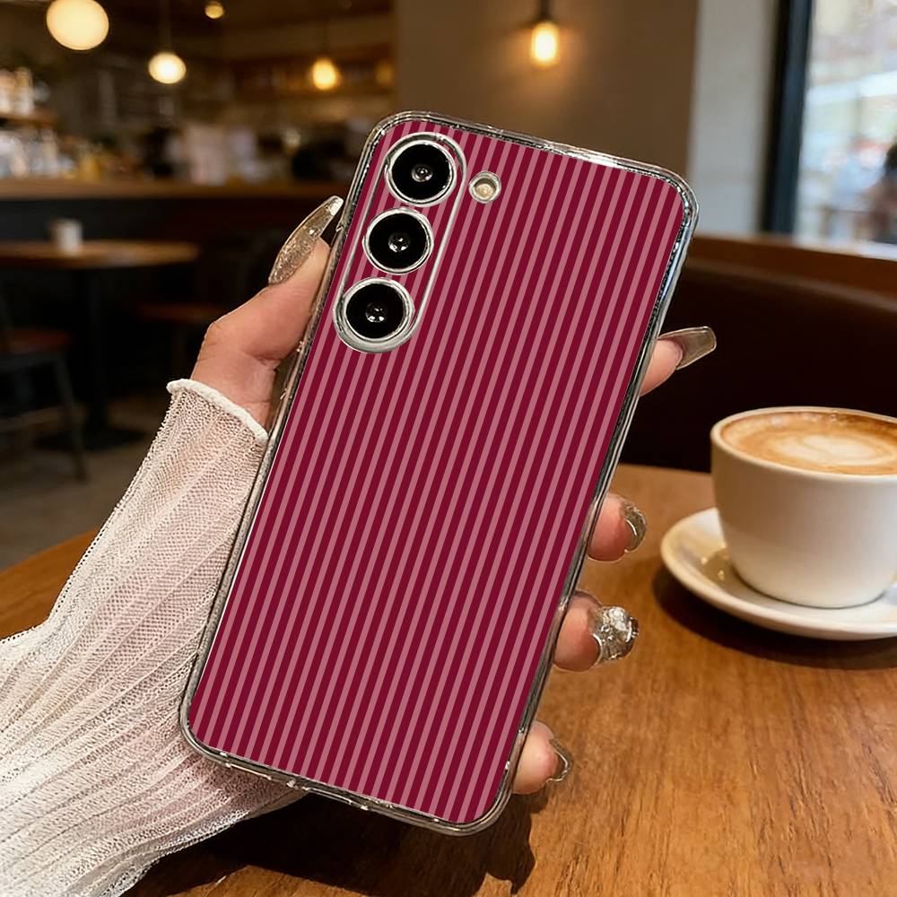 B-Burgundy White S-Stripe Phone Case For Samsung Galaxy S24 S25 S23 S22 S21 Plus S24 S25 Transparent Cover Case