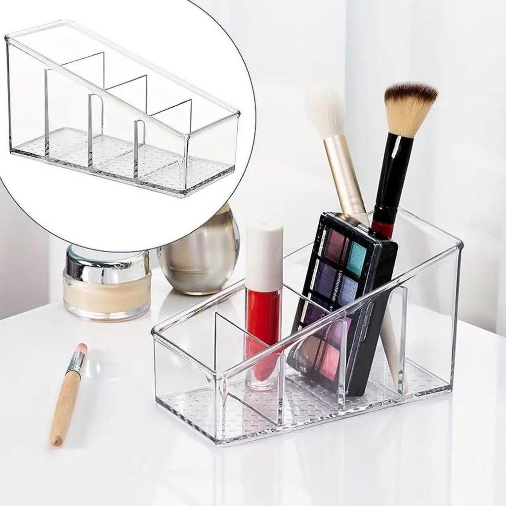 Clear Desktop Organizer with 4 Compartment Sturdy for Coffee Pods 15x8.8x7cm Transparent Storage Box for Office Supplies