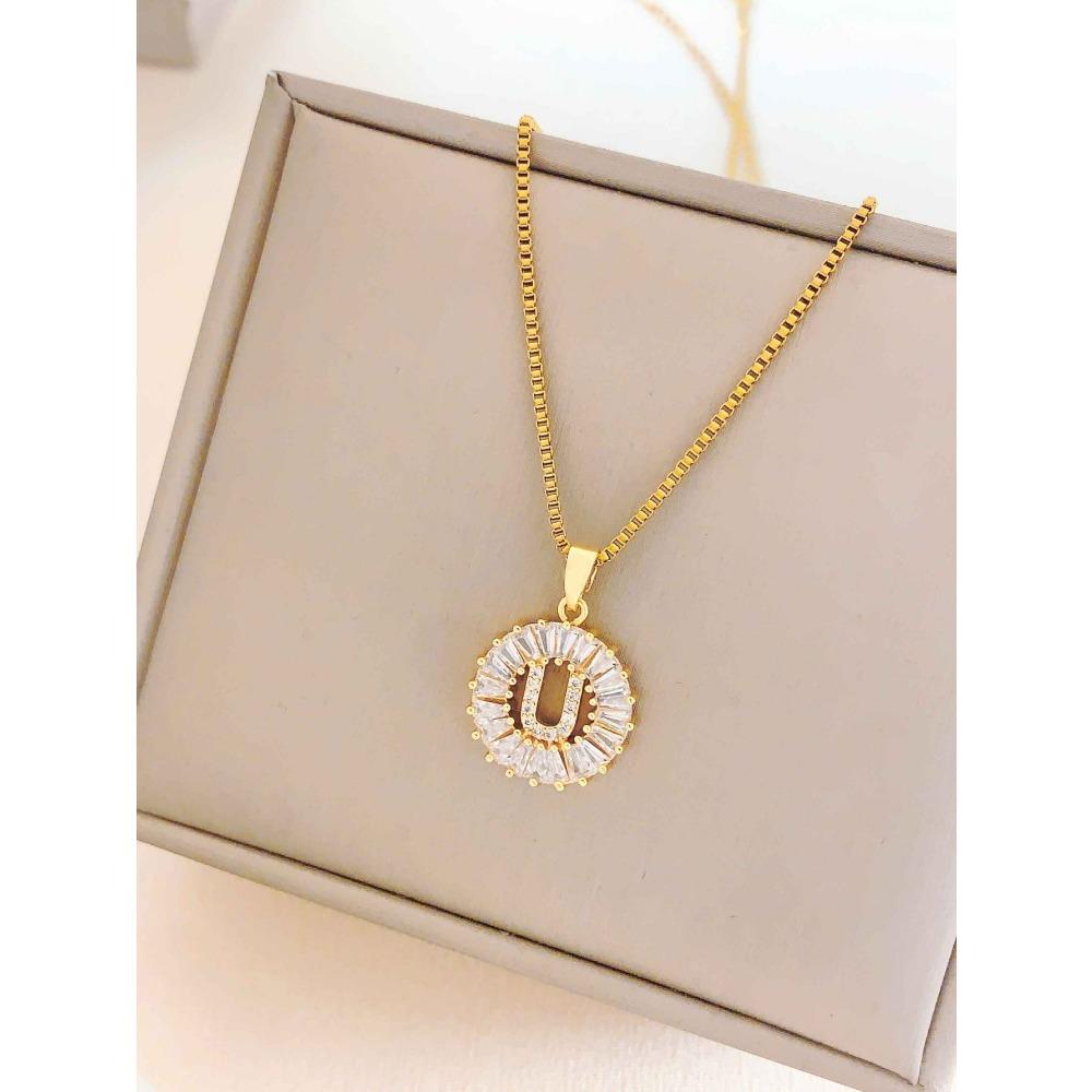 Necklace Does Not Fade, Women's Summer Square Circle Letter Necklace, Titanium Steel Necklace, Versatile High-end Clavicle Chain