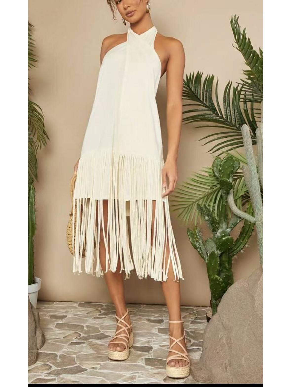 2026 European Spring/Summer Halter Fringe Dress for Women S