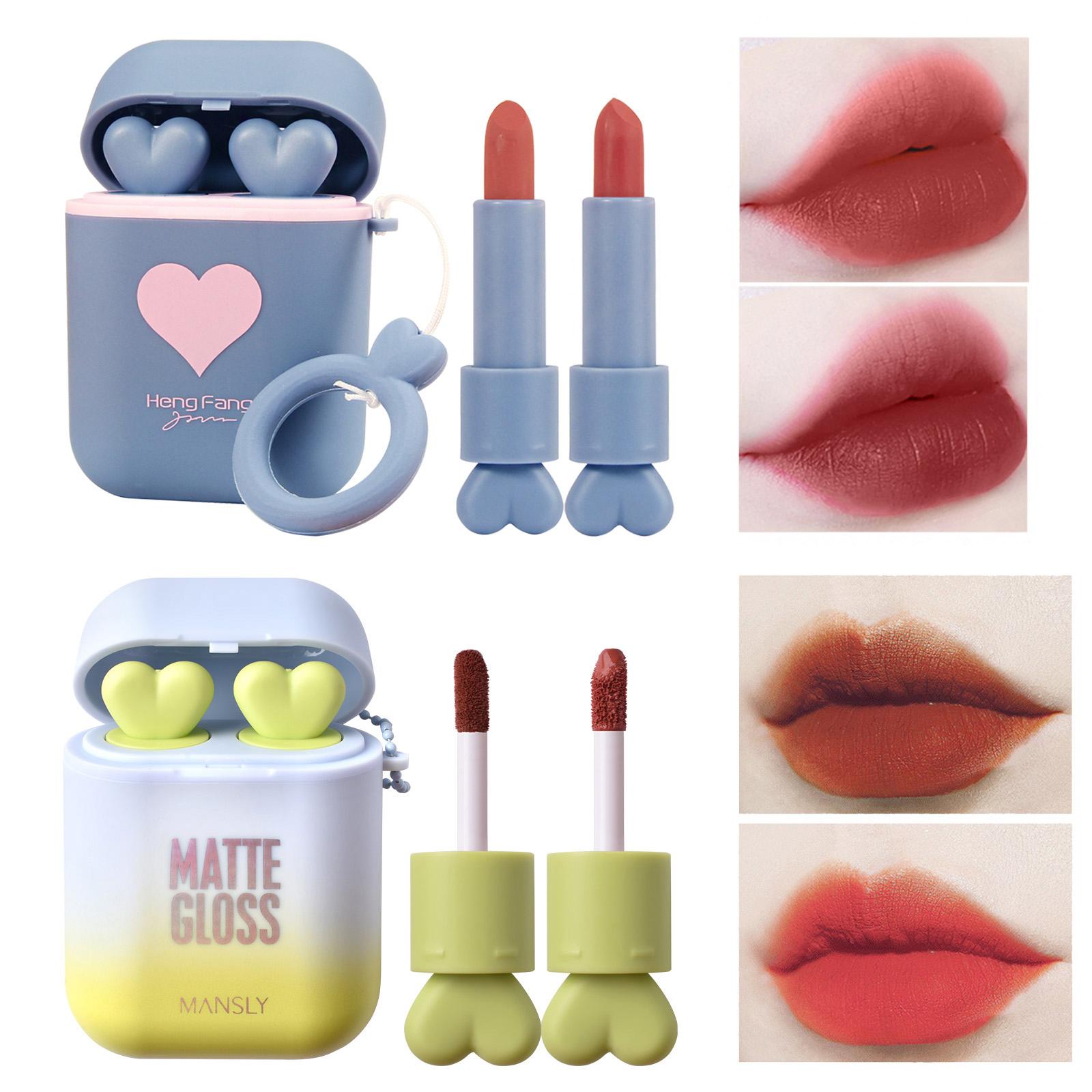 

Hengfang 2 компл./лот наушники Love Icon двойная трубка с антипригарным покрытием долговечная водонепроницаемая помада матовая помада в форме наушников губная помада телесного цвета красные губы макияж