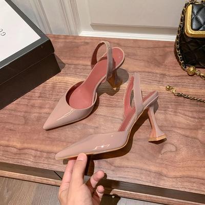 Puntato Laccato Bicchiere da Vino Tacchi a Spillo Donna 2024 Estate Nuovo Versione Coreana Borsa Cava Testa Sandali con Cinturino Largo