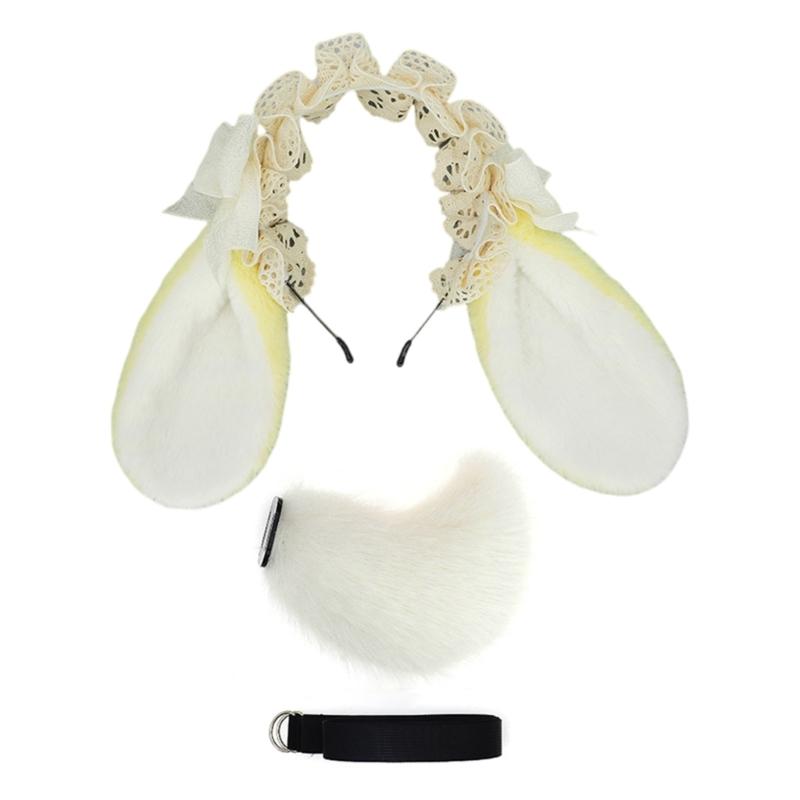 

Bunnies Ears Headband Faux Furs Tail Animal Ears Headbands Short Bunnies Tail Halloween Cosplay Costume Bunnies Costume жовтий