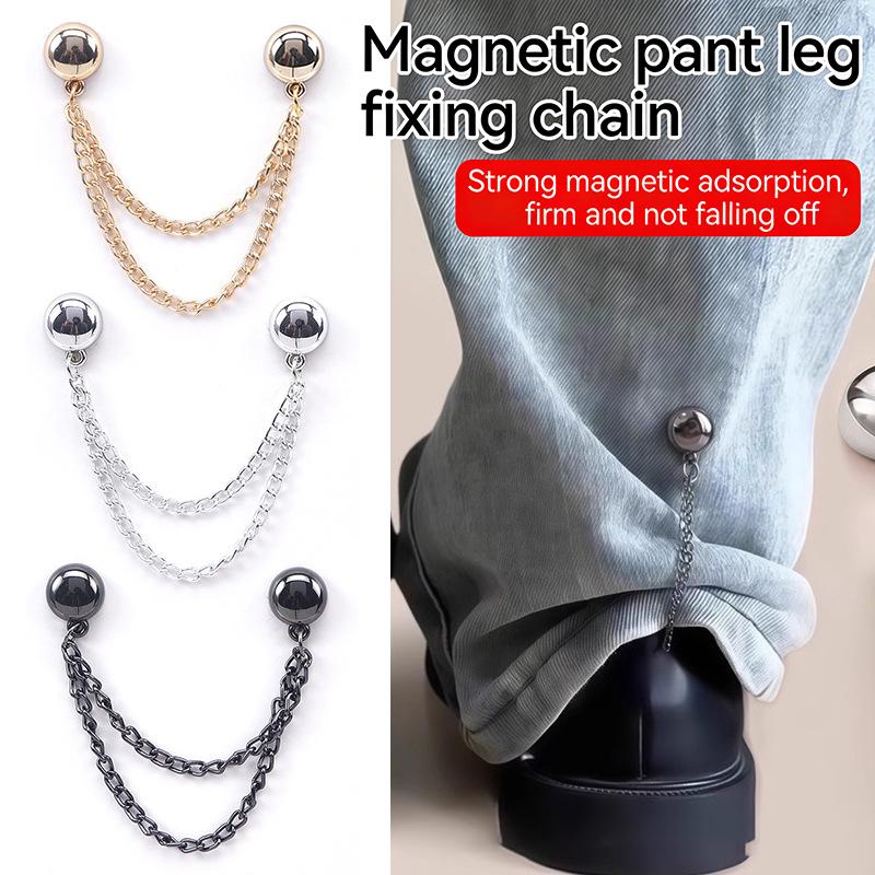 2Pcs Multi-Function Magnetic Clothing Clip With Chain Metal Buttons Clip Clothes Scarf Trouser Legs Cuff Fixing Magnet Pin