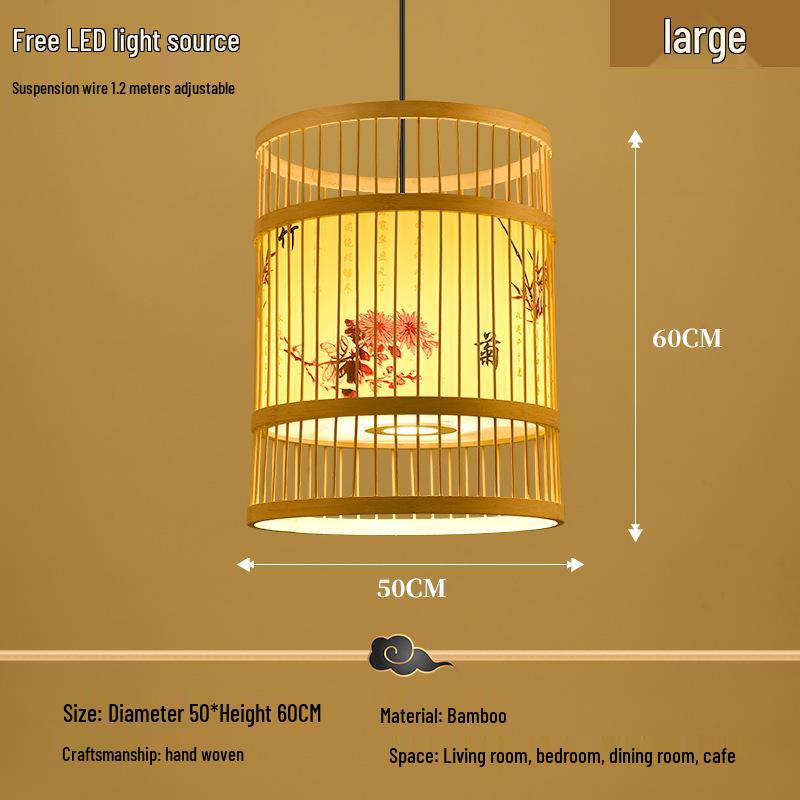 Retro Bamboo Pendant Lamp for Restaurants and Hotels - Chinese Style with Spotlight