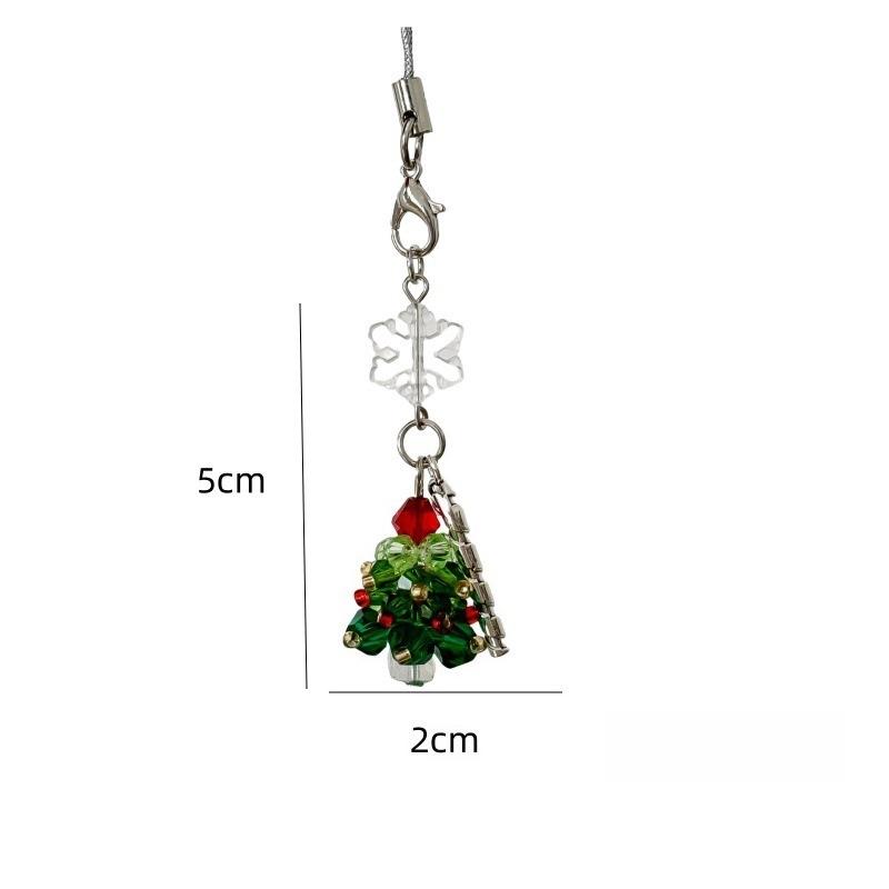 Christmas Tree Keychain Mobile Pendant Crystal Bead Earphone Hanger Christmas Snowflake Bag Hanger