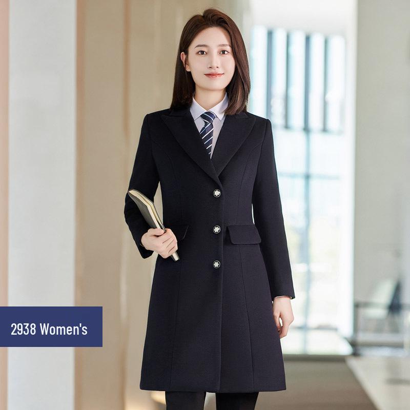 Unisex Mid-Length Wool Coat - Professional Attire for Office and Reception