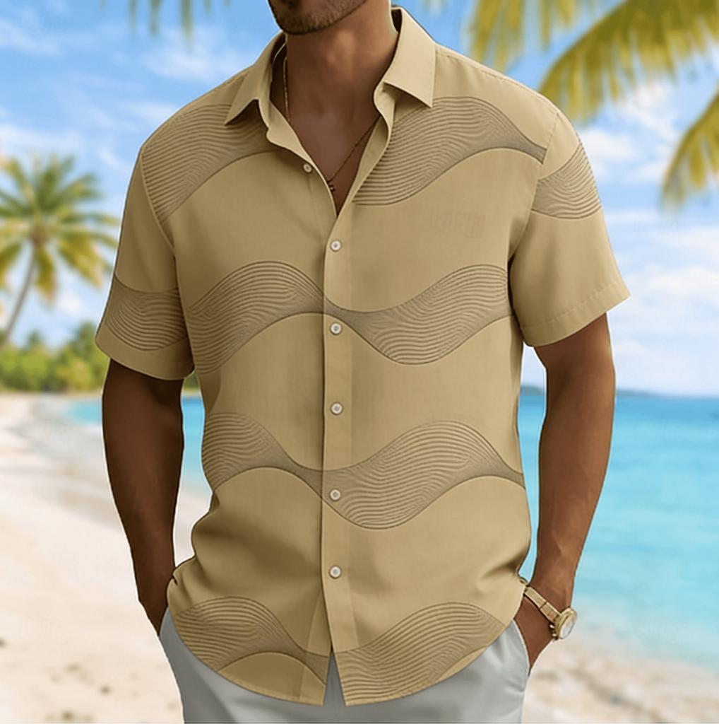 Herren Hemd mit Wellenlinien-Print, Kurzarm, Frühling Sommer Lässig, Pendler, Umlegekragen, Bluse, Locker sitzendes Oberteil