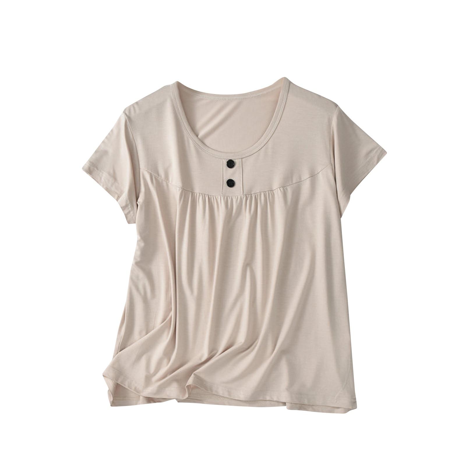 

Women s Ashion Baggy Plus-size Solid Color Button Up T-shirt Top XL білий