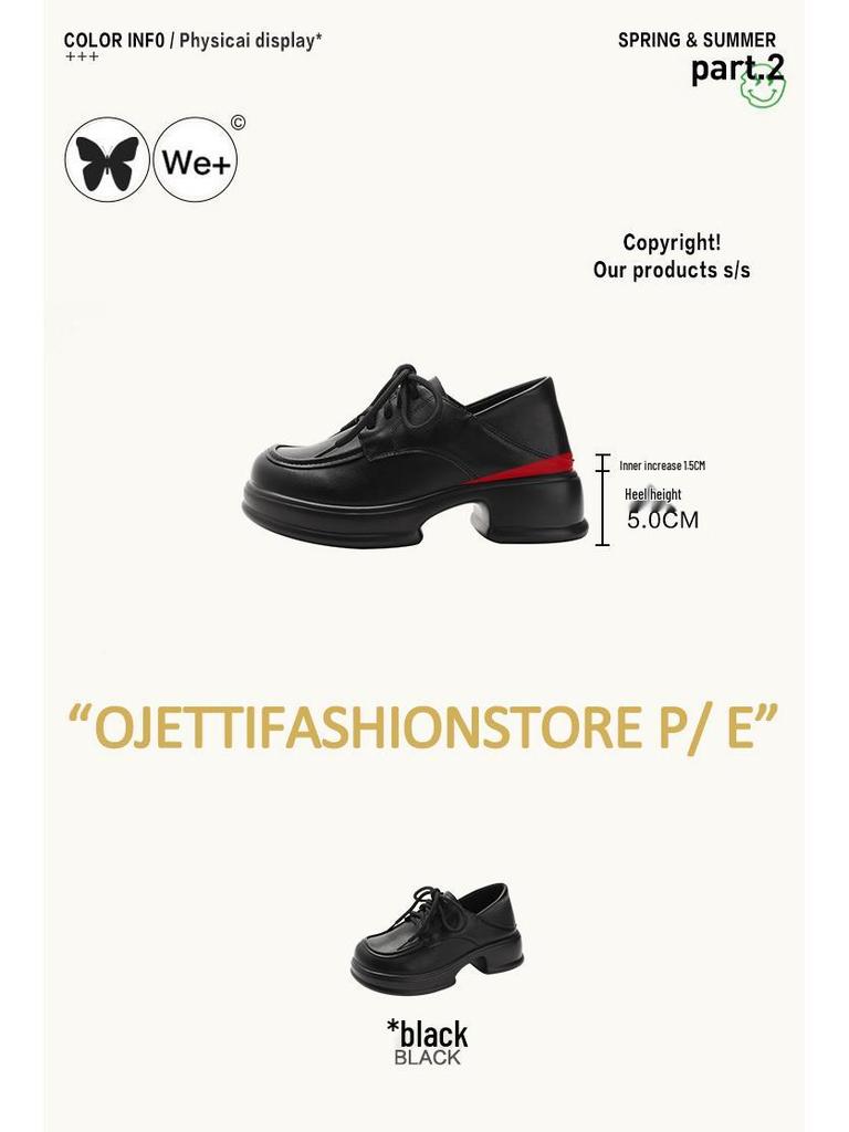 2025 Herbst Retro Schwarz Damen Square Toe Schnürschuhe Dicke Sohle Höhenverstärkend Britischer Stil Kleine Lederschuhe