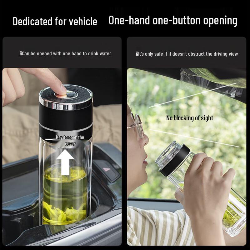 MINGHUI 350ml Double-Layer Tea Infuser Glass Bottle with One-Touch Lid