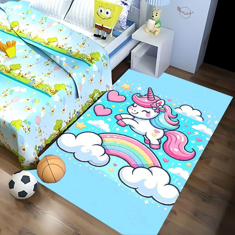 Cute Unicorn 3D HD Cartoon Area Carpet,Rug for Living Room Tapete for Bedroom Sofa Kitchen Doormat Decor,Kids Non-slip Floor Mat