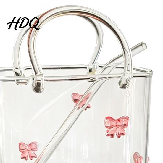 Mocktail Glassware Handmade Glass Purse 550ml Borosilicate Cup Tote Shape Cute Cocktail And Iced Tea Small Bedside Table Vase Multi-purpose