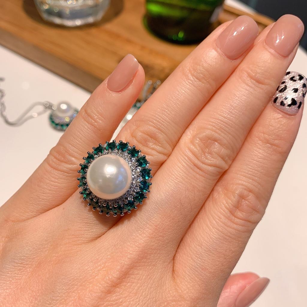 Live Streaming New Emerald Australian Pearl Earrings Rings Necklaces Fairy Style Women's Fashion