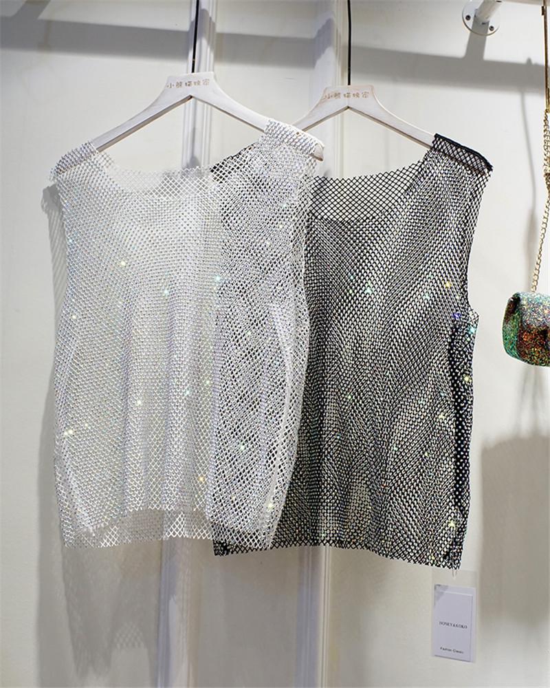 Summer Rhinestone Mesh Bralette Tank Top